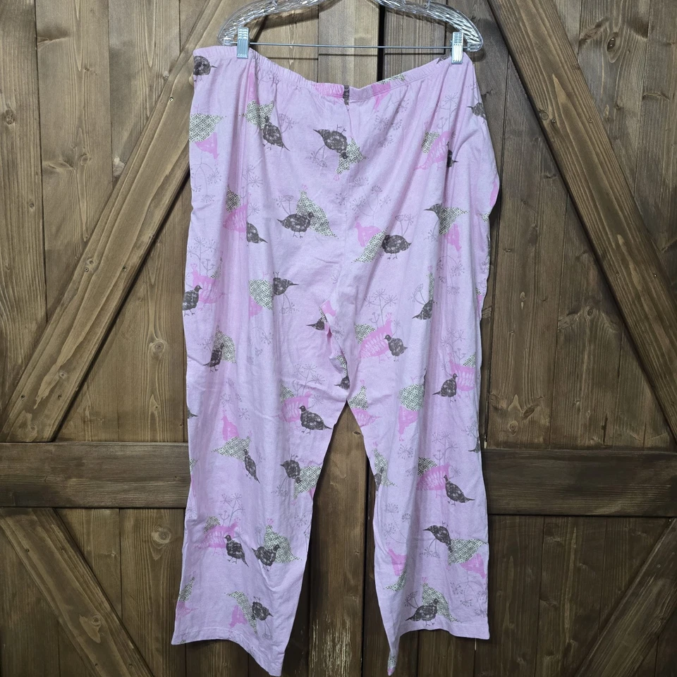 HUE Women’s Pajama Pants 3X Pink Bird Print Cotton Lounge Sleepwear - Image 4 of 4