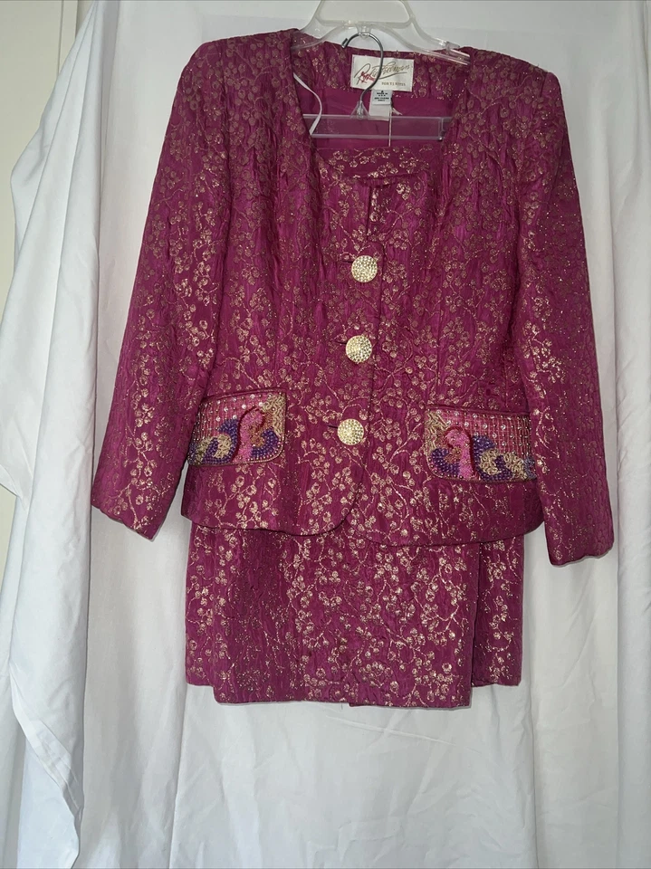 Diseñador Brocado Joyas Falda Traje Cóctel Vacaciones Boda Vestido Talla 6 Foto 2 de 4