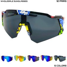 WHOLESALE LOT Men Sport Wrap Around Cycling Fishing Golfing SUN GLASSES 12 Pairs