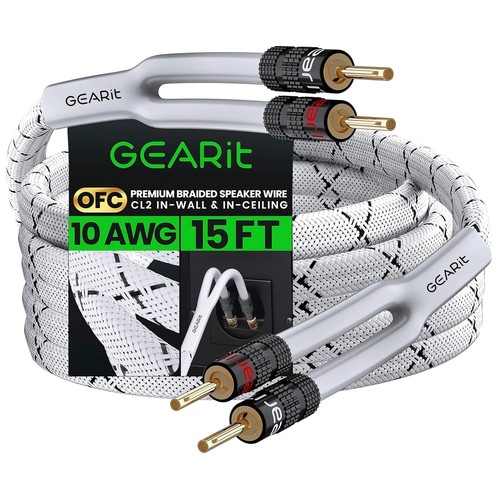 10AWG Speaker Cable Wire with Gold-Plated Banana Tip Plugs 15 Feet in-Wall CL... - Picture 2 of 8