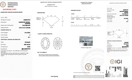 1.64ct Oval Brilliant Cut Lab-grown Diamond IGI Certified E Colour VS1 Clarity - Picture 5 of 5