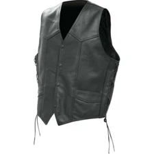 Mens Black Leather Concealed Carry Weapon CCW Vest w Lace Up Sides and Holster