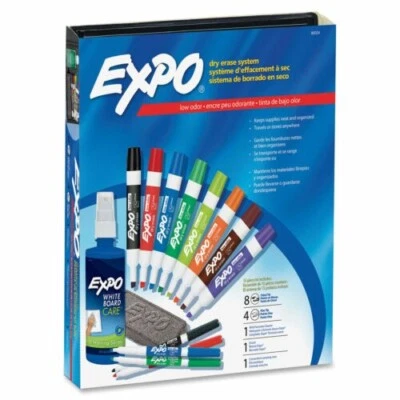 New EXPO Low-Odor Dry Erase Chisel & Fine Tip Markers Eraser & Cleaner Set 80054