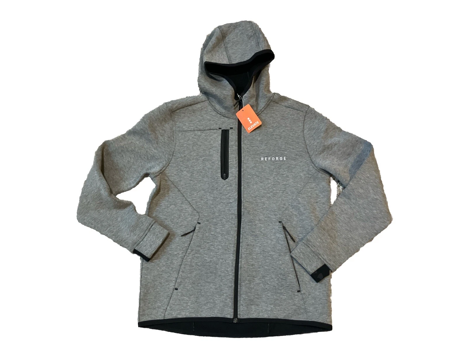 Elevate Jacket Mens Small Gray Reforge Logo Full Zip Pockets Hooded Thumbholes