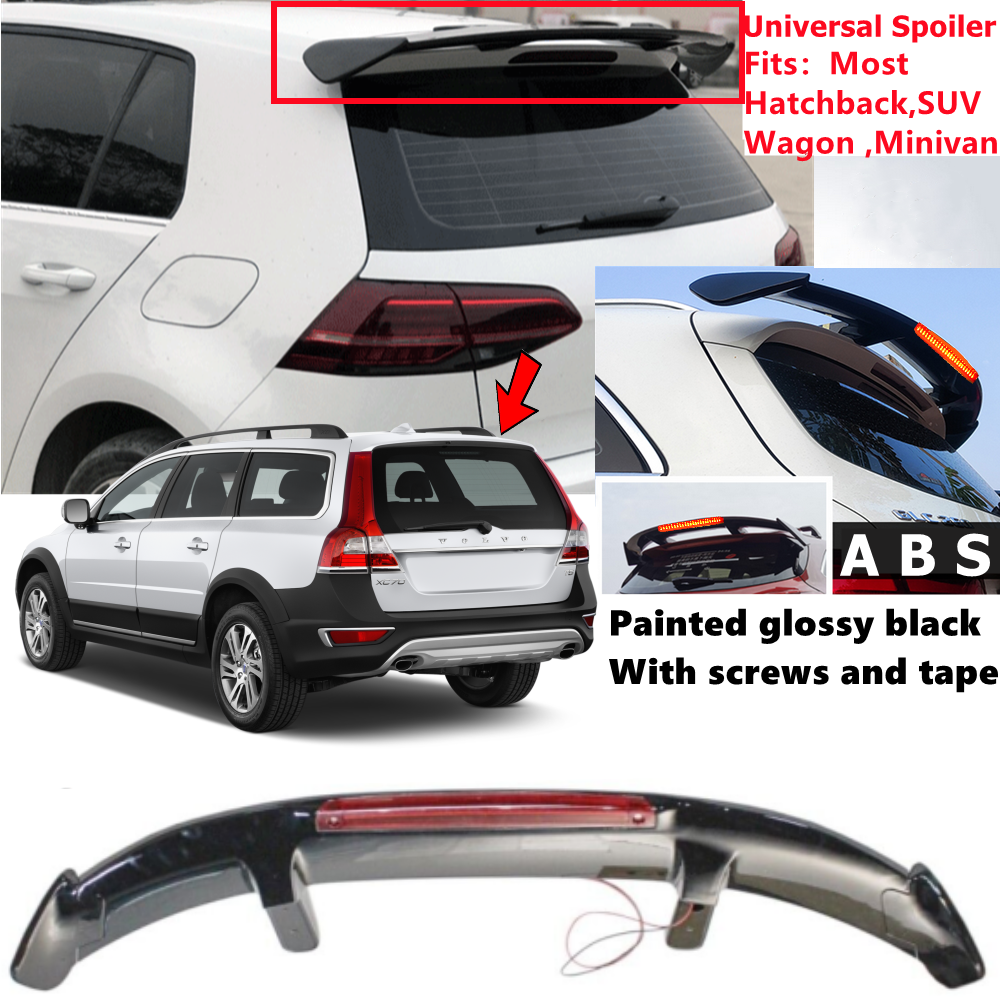 Universal Gloss Black Rear Roof Spoiler w/Light Fit For Volvo XC70