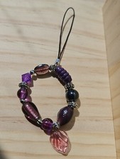 Beaded Phone Charm Shades Of Purple With Purple Leaf