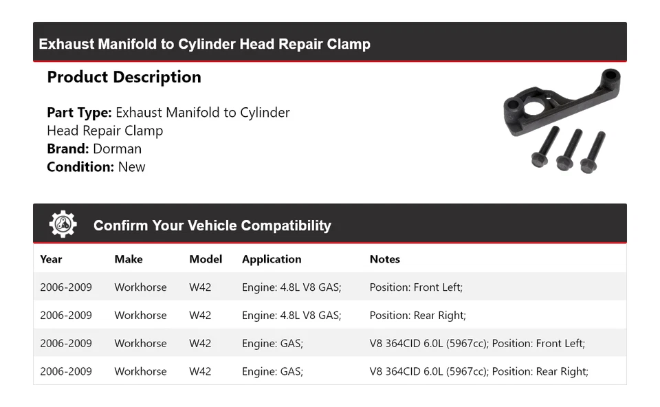 Colector de escape a abrazadera de culata para Workhorse W42 Dorman 2006-2009 2007 Foto 2 de 4