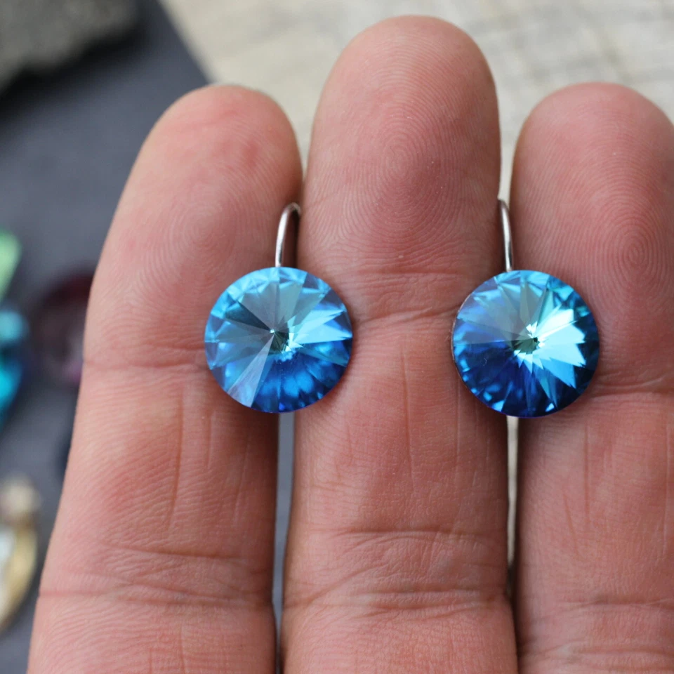 Ohrringe mit Rivoli Swarovski kristall Damen Ohrringe Ohrschmuck 14mm Crystal - Bild 4 von 4