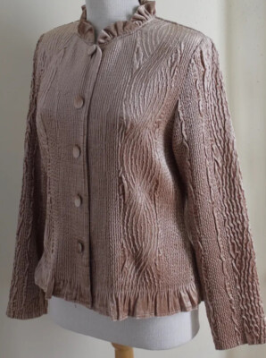 Chico's Gold Funky Art-Wear Boho Knitter Samt Gerüscht Romantische Jacke 0 S