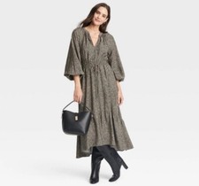NWT A New Day sz S Leopard Long Sleeve Tiered Midi Dress Balloon Sleeve RR8