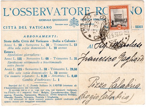 VATICANO 1933 20 c. cedola commissione libraria