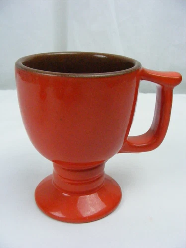 Vintage Frankoma Pottery Red Orange 6 OZ Footed Cup Mug C13
