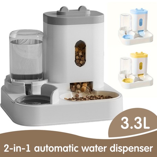 Automatic Feeder Gravity Cat Dog Food Bowl Water Fountain 3.3L Pet Dispenser Set