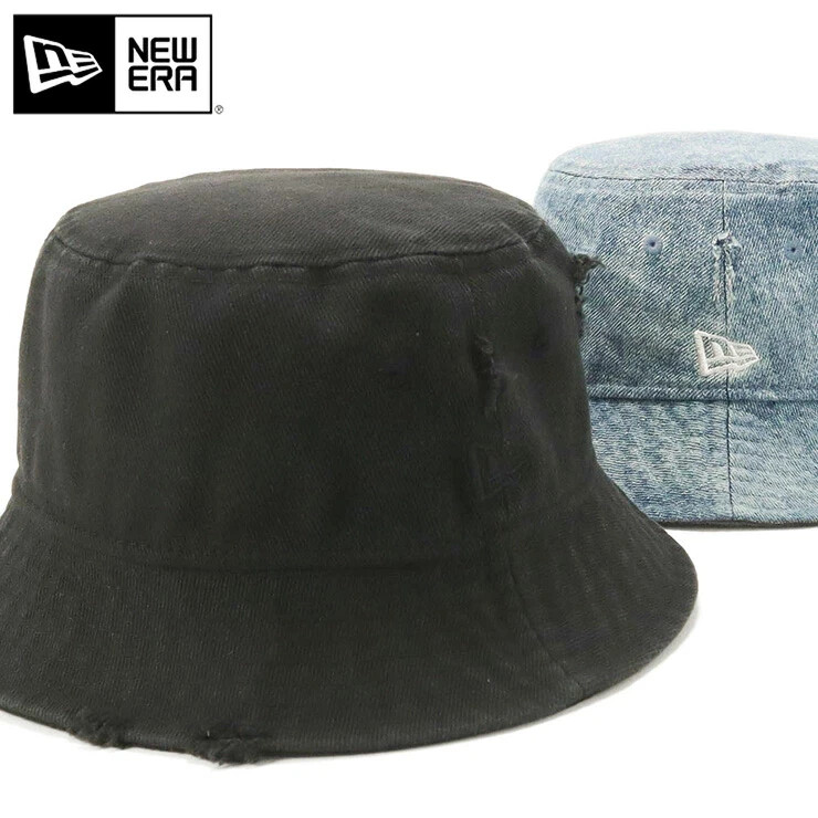 New Era Bucket Hat Plain Distressed Logo Embroidery