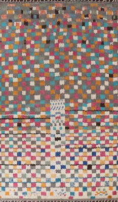 Checked Modern Moroccan Oriental Area Rug Plush Wool Hand-knotted Tribal 9'x13'