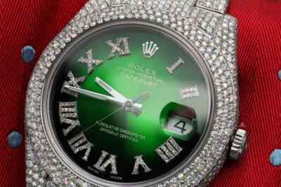 Rolex Mens Datejust II 41mm 116300 Stainless Steel Green Vignette Roman Diamond 