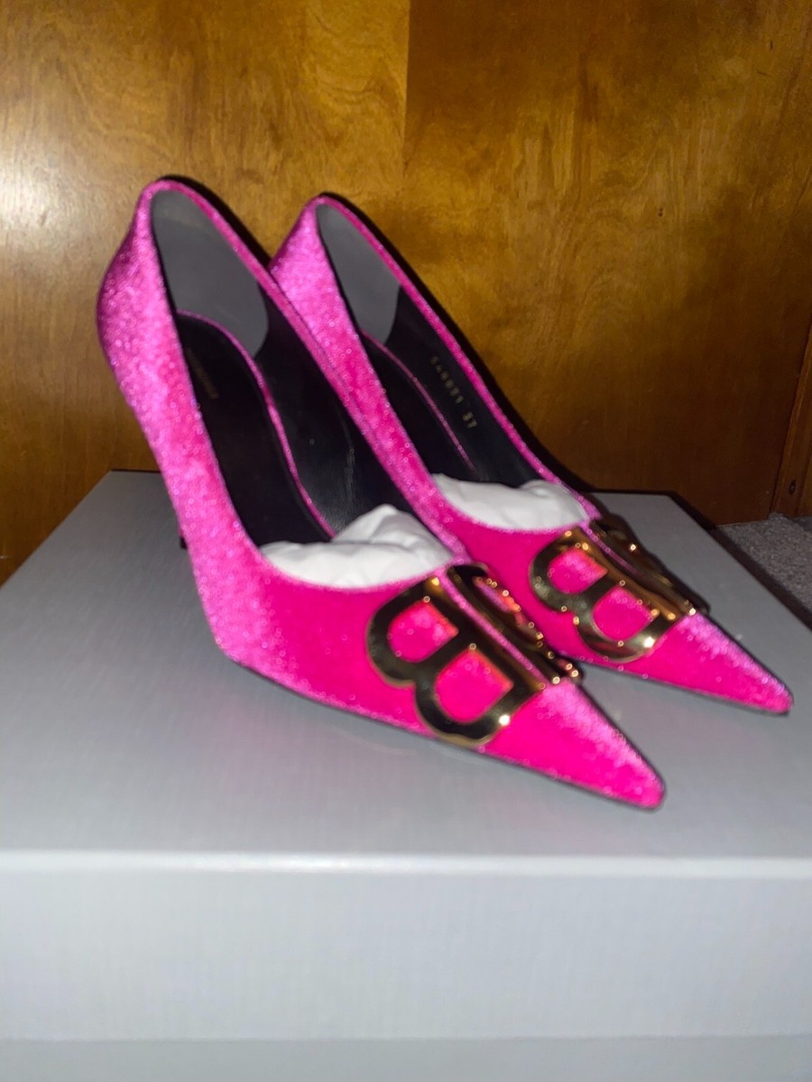 Balenciaga Pink Velvet BB Pointed Toe Heels size 37 - Never