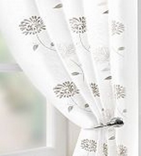 Carnation Sheer Voile Curtains - Aqua and Cream - Picture 3 of 3