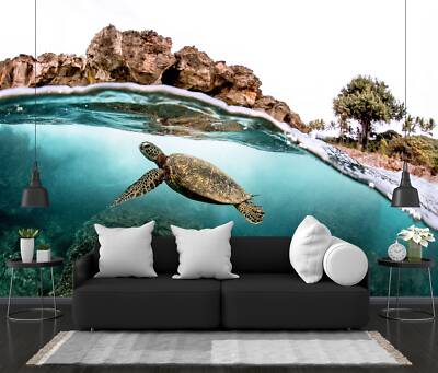 Schildkröte schwimmen unter tropischer Insel Tapete Wandbild abnehmbar abziehbar abziehen & kleben