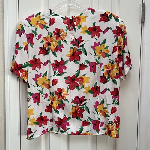 90s Jones New York Floral Popover Blouse Preppy Bloomcore Dopamine Dressing - Picture 7 of 11