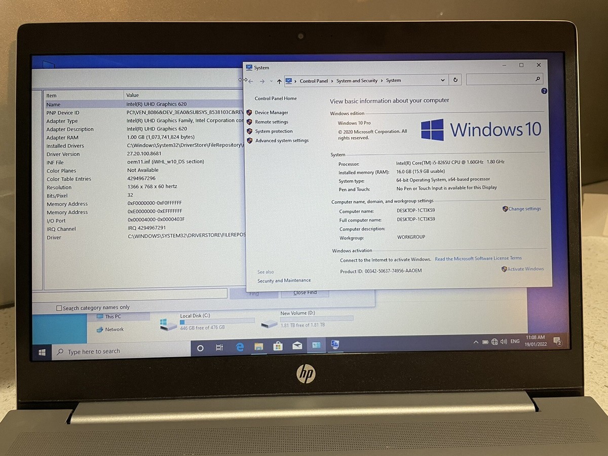 HP ProBook 450 G6 I5-8275U 16GB 256GB SSD 2TB HDD WIFI BT HP ProBook 450 G6 I5-8275U 16GB 256GB SSD 2TB HDD WIFI BT