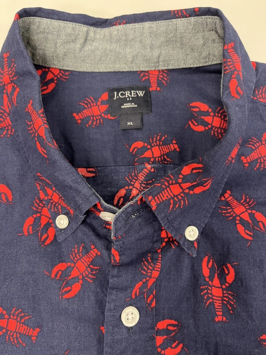 J Crew Crawfish Shirt Men s XL Short Sleeve 100 Cotton Navy Blue