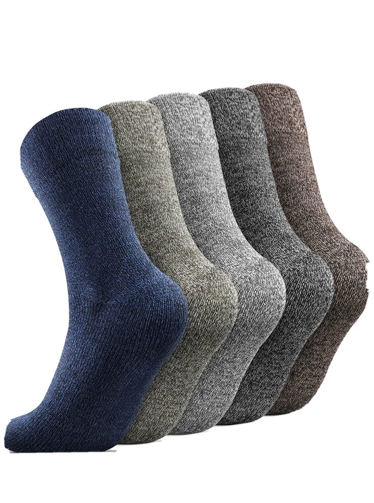 5 Pairs Of Multi Coloured Wool Thick Thermal Sock, For Winter/ Cold Environments