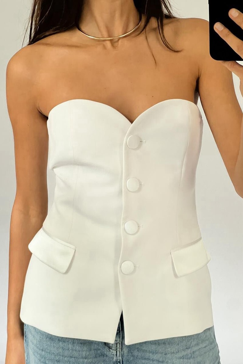 ZARA WOMAN MIXED SATIN EFFECT BUSTIER TOP OYSTER WHITE 2316 ZARA WOMAN MIXED SATIN EFFECT BUSTIER TOP OYSTER WHITE 2316