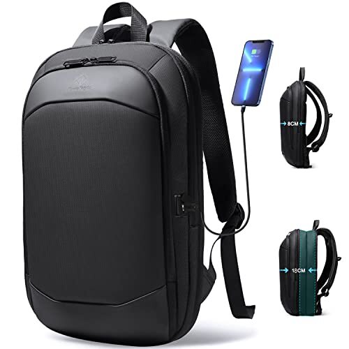 Business Backpack for Men 17 Inch,Slim & Expandable Waterproof Travel Black