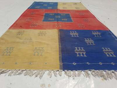 Feiner Vintage traditioneller handgefertigter orientalischer Wollteppich roter Kilim 238x136 cm