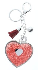 Rhinestone Bling Red Heart and Tassel with silver tone Accents Key Chain Fob Pho