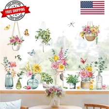 Potted Plants Window Clings Flowers Plants Easter Window Decals Anti-Collisio...