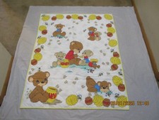 VTG Precious Moments Reversible Lap Blanket Quilt Mama Baby Bears/Bees/Honey