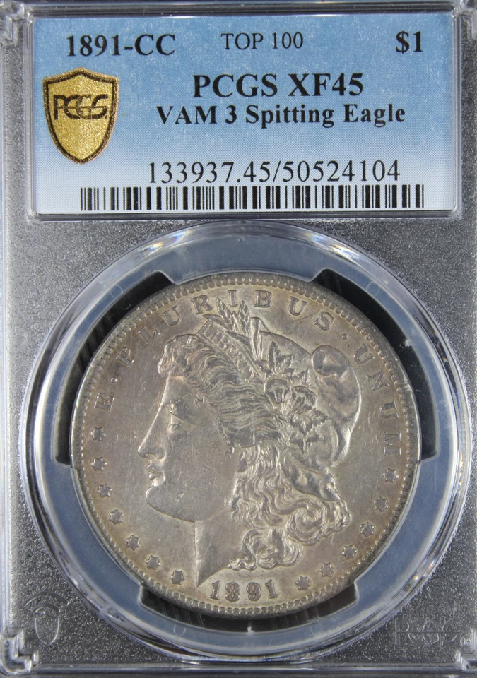 1891-CC XF45 Morgan Dollar, Vam 3 Splitting Eagle, PCGS 50524104 - Image 3 of 4