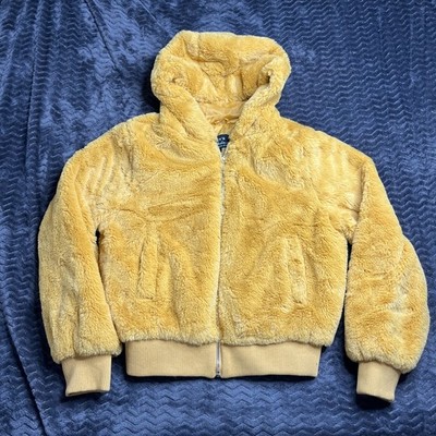 Haily's Faux Fur Coat Women s L Golden Yellow Plush Jacket Soft Teddy Style