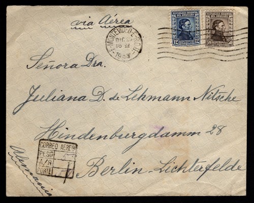 URUGUAY 1933 AIR COVER, MONTEVIDEO TO GERMANY