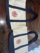 Trader Joe's Reusable Canvas Large Tote Bag Heavy Cotton Blue White