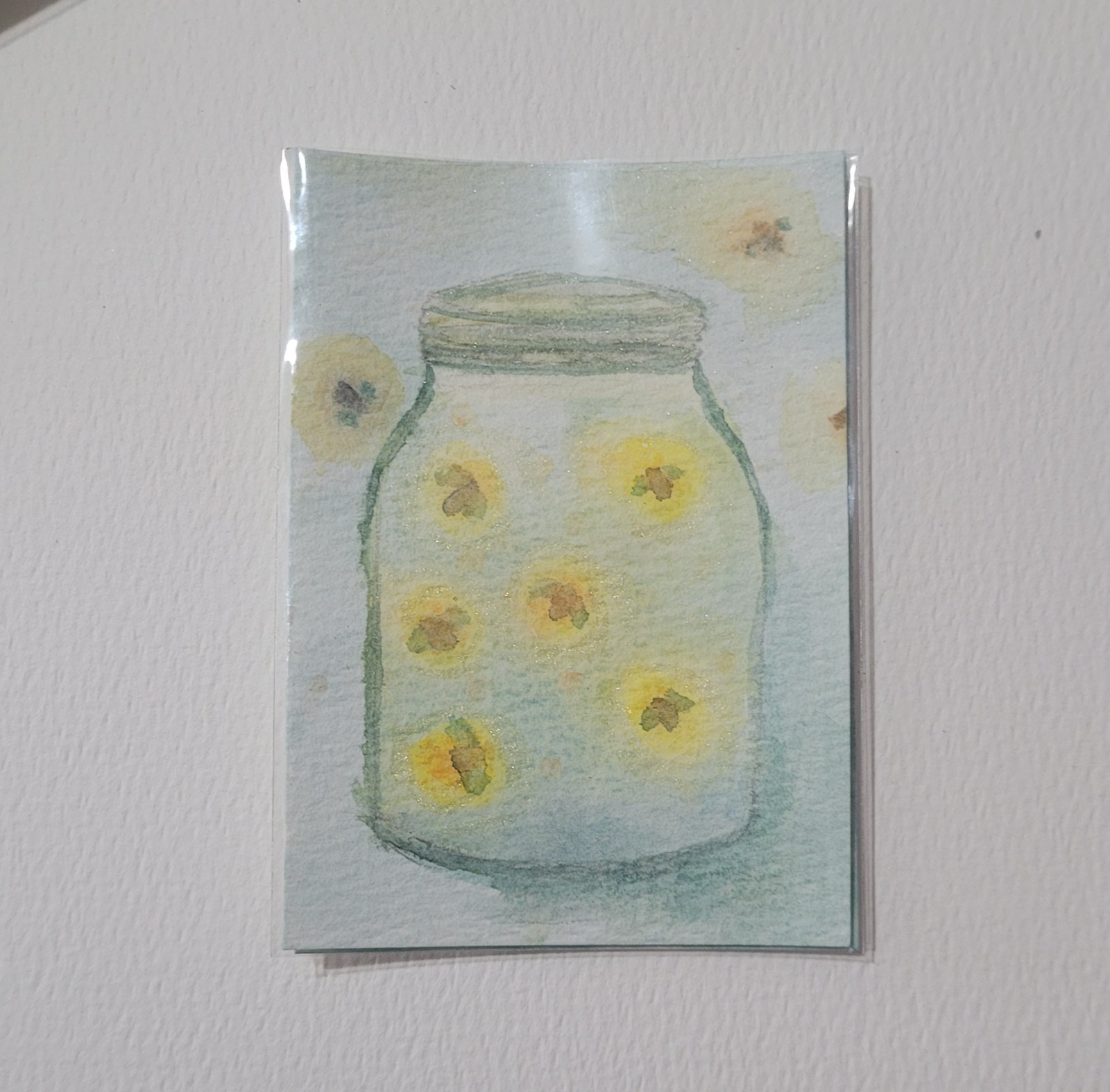 ACEO Original Lightening Bug Painting Mini Watercolor 2.5x3.5"