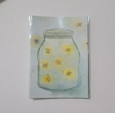 ACEO Original Lightening Bug Painting Mini Watercolor 2.5x3.5"