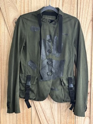 RUNDHOLZ DIP Olive Green Hand Print Jacket Grunge Designer Size Small Germany