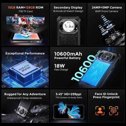 FOSSiBOT F101 PRO 4G Rugged Phone Android Waterproof Mobile Dual Screen Leather