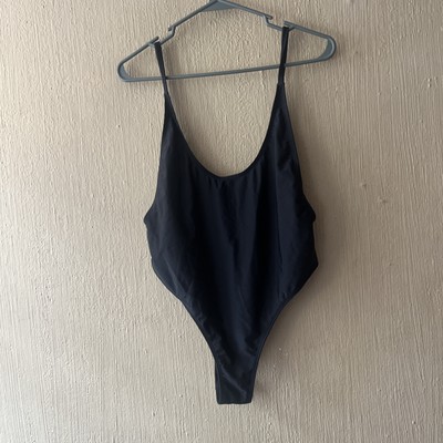 NWT Fabletics Noa Sexy One Piece Swimsuit Women's XL Black Low Back thong