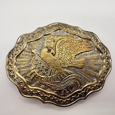 Vintage 90s Eagle American Flag Crumrine Metal Belt Buckle Patriotic Western