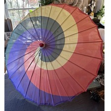 Traditional Vintage Japanese umbrella whirlpool 22 wood handle rainbow Chinese