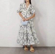 Zimmermann Pleated Midi Dress Size 4 / AU 16 / US 12 Floral Print Short Sleeve