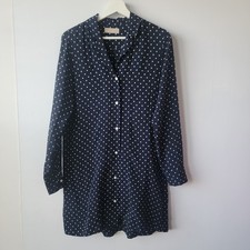 Everlane women's button front navy Polka Dot Shirtdress sz 4 long sleeve Cupro