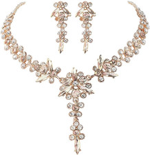 Bride Necklace Earrings Set Crystal Bridal Wedding Jewelry Sets Rhinestone Choke