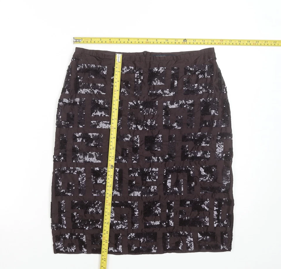 French Connection Women Black Sequin Silk Pencil Skirt Size 12 - Image 2 of 4