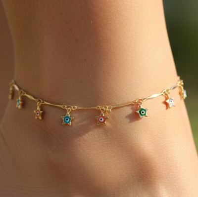 Delicate Star Charm Anklet Gold Plated Boho Chain Anklet Handmade Modern Jewelry