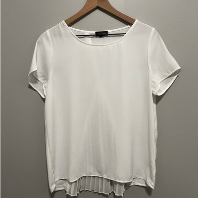 Women's White Blouse with Pleated Back Short Sleeve by The Limited Size Small